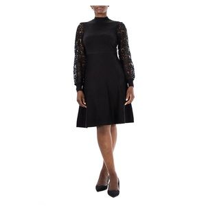 EUC Nina Leonard Little Black Sweater Dress with Lace Sleeves. Size L.